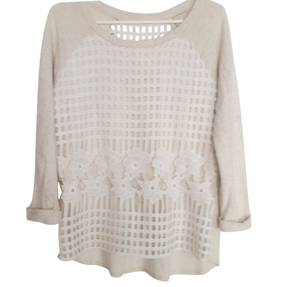 Postmark by Anthropologie Lattice‎ Cutout Knit Pullover Sweater Cream Small